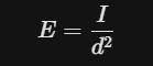 Mathematical formula of the Inverse Square Law, E = I / d², illustrating how light intensity behaves for a Godox video light.