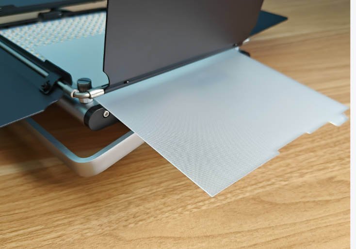 Technical dimension drawing of an LED panel light, displaying its width (20cm), height (23.2cm), and side profile (4.8cm) for spatial reference.